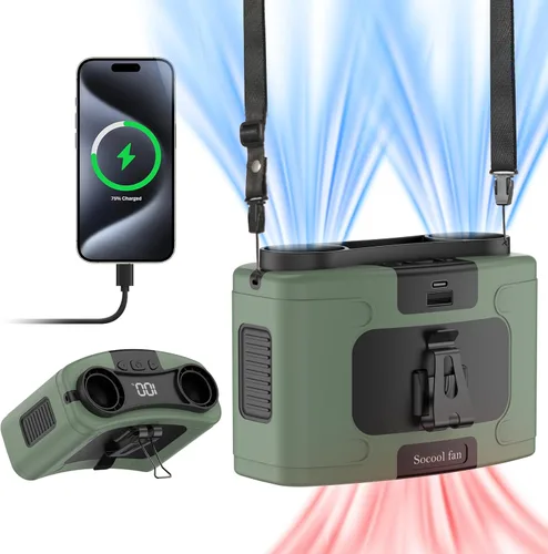 Vista 11 de Socool - Ventilador de cintura portátil de 10000 mAh con clip en el cinturón portátil, ventiladores personales funciona con batería, enfriamiento