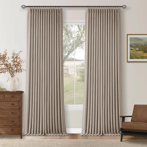 Vista 176 de Juego de 2 paneles de cortinas plisadas negras de 80 pulgadas para sala de estar, cortinas plisadas de lino con forro de 80 pulgadas de largo, 100%