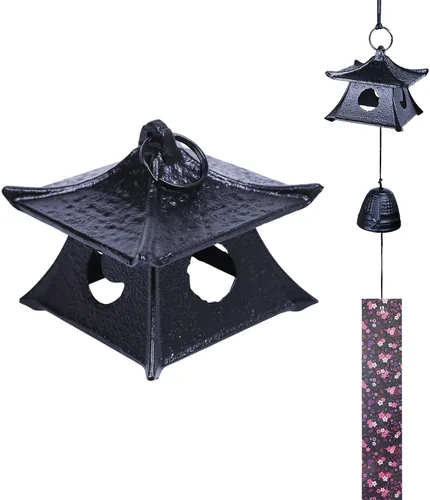 Vista 6 de Carillón de viento japonés de hierro fundido para exteriores, adorno para jardín, patio y balcón, decoración de campana de viento de metal colgante