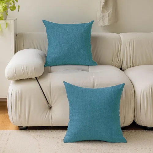 Vista 24 de Fundas de almohada decorativas Demetex grises 18x18, fundas de almohada cuadradas de lino para sofá, fundas de almohada estilo granja para cama