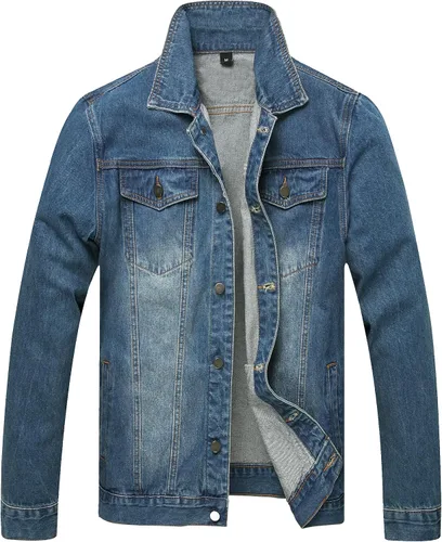 Vista 22 de LAMKUKU Chaqueta de mezclilla para hombre rasgada ajustada, abrigo de chaqueta vaquera para hombres