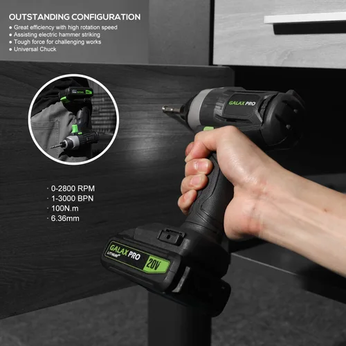 Vista 3 de GALAX PRO Impact Driver - Controlador inalámbrico hexagonal de iones de litio de 20 V de 1/4 pulgadas con luz de trabajo LED, 6 puntas