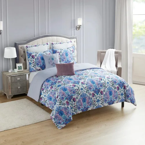Vista 3 de Juego de edredón tamaño King de 7 piezas ultra suave con fundas de almohada, almohadas decorativas y fundas de almohada, King, Juliette