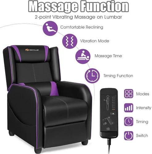 Vista 4 de Silla reclinable para juegos de masaje, color morado Púrpura