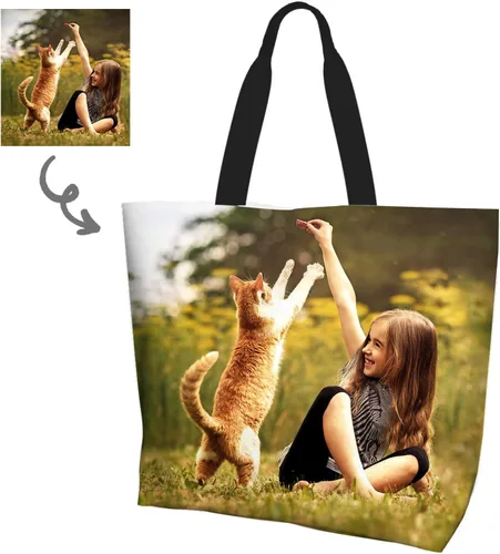 Vista 3 de Bolsa de mano personalizada, diseña tu propio texto/foto/logotipo impreso, bolso de hombro personalizado de gran capacidad para hombres/mujeres