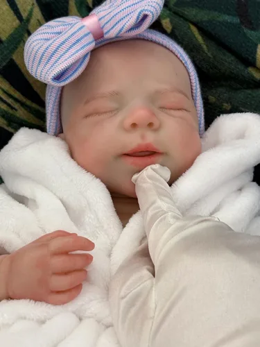 Vista 6 de Abenduot Muñecas bebé de silicona de 18 pulgadas Pascale niña de cuerpo completo, muñecas recién nacidas anatómicamente correctas con boca abierta
