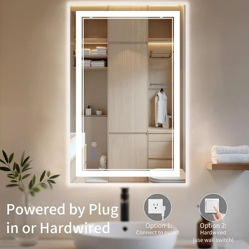 Vista 7 de Espejo de baño LED de 22 x 30 pulgadas con luces, antiniebla, retroiluminado + luz frontal, regulable, espejo de tocador LED para pared, espejo