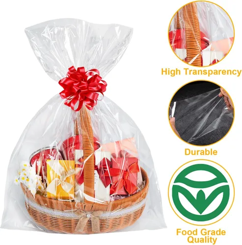 Vista 4 de Labeol 20 piezas Bolsas de Celofán 24x30 Envoltura de Celofán para Cestas de Regalo Bolsas de Regalo Grandes Transparentes Favores de Fiesta Bolsas