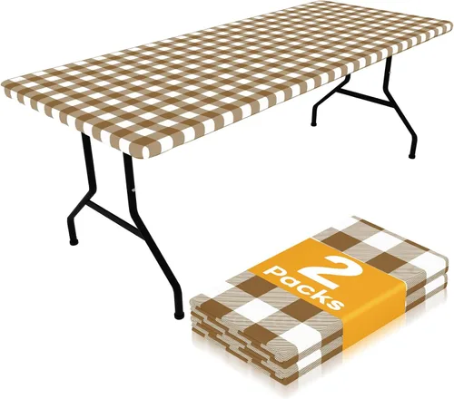 Vista 33 de Smiry Mantel de Mesa de Picnic Paquete de 2, Manteles Ajustables Elásticos Impermeables para Mesas Rectangulares de 18 x 72 pulgadas, Mantel