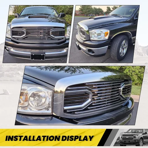 Vista 4 de KUAFU Parrilla de parachoques frontal compatible con Dodge RAM 2500 3500 2006-2009, Dodge RAM 1500 2006-2008. Repuesto de carcasa Big Horn