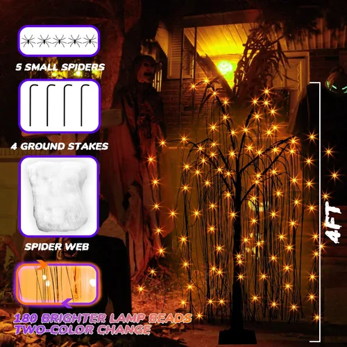 Vista 5 de EAMBRITE Árbol de Halloween de 4 pies iluminado negro espeluznante sauce