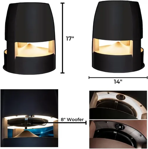 Vista 3 de OSD Forza Lum Omni - Altavoz de 360° y luz de camino LED, altavoz de rango completo de 8 pulgadas - 200 W, 800 lúmenes luces LED frías, carcasa