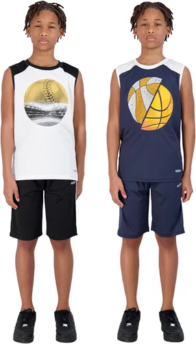 Vista 5 de Hind Boys Short Set 4-Piece Boys Basketball Shorts and Performance Athletic Shirt Set