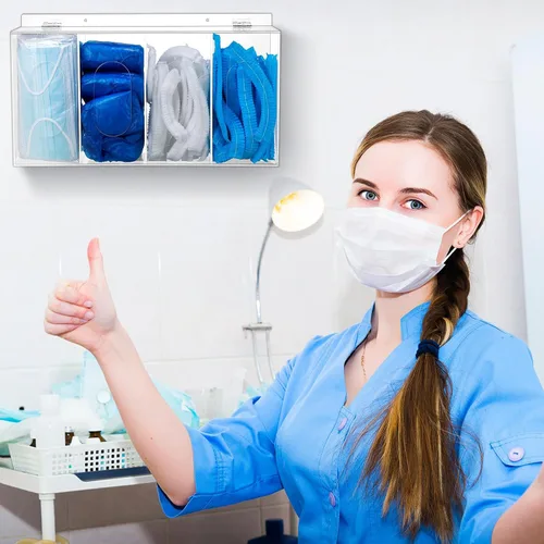 Vista 3 de Soaoo 1 unidad de cubierta de zapatos dispensador de guantes soporte montado en la pared acrílico transparente máscara facial caja organizadora caja