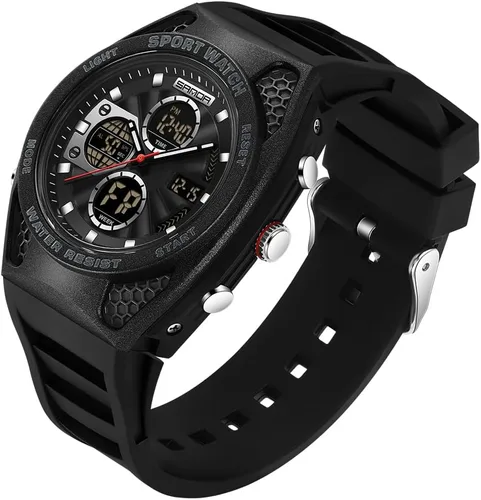 Vista 22 de FANMIS Reloj deportivo de cuarzo digital multifunción militar para hombre, impermeable, con alarma, LED, azul