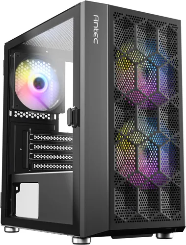 Vista 9 de Antec Dark Phantom Series DP31 Mini-Tower M-ATX - Estuche para juegos, tomas de aire en forma de garra, tira ARGB, panel lateral magnético de vidrio