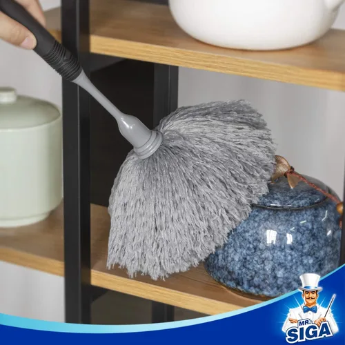 Vista 6 de MR.SIGA Plumero de microfibra delicado, mango cómodo antideslizante, cabezal de plumero lavable desmontable, gris y negro