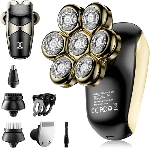 Vista 14 de SHPAVVER Afeitadoras de cabeza para hombres calvos: maquinilla de afeitar eléctrica 5 en 1 - Kit de aseo de afeitar impermeable IPX7 para hombres