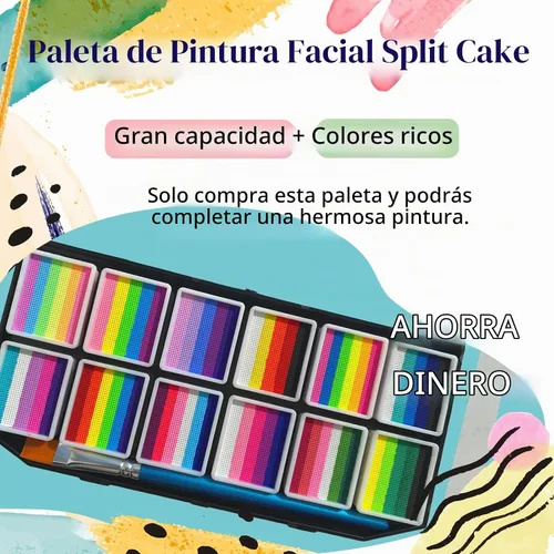 Vista 2 de Face Painting Kit, 12 Split Cake Face Paint Palette Makeup Kit Non-Toxic Water Activated with Brush, Sponge for Party Halloween (12 Split Cakes)