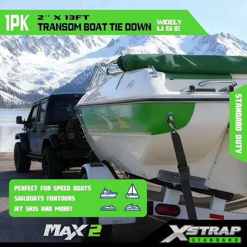 Vista 2 de XSTRAP STANDARD 1PK 5 cm x 3,3 m Correa de amarre para popa de barco, correa de remolque marino para barco con ganchos