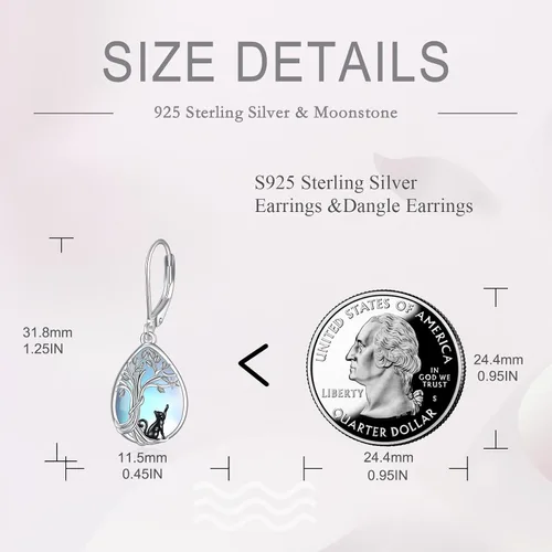 Vista 6 de Aretes de aro de plata de ley 925 con piedra de luna y piedra de luna y ópalo de lágrima y ópalo larimar, turquesa, ónix negro, ónix rosa, cuarzo