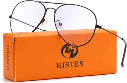Vista 3 de HJSTES Lentes transparentes de aviador, luz azul, para mujeres y hombres, montura piloto clásica, sin receta
