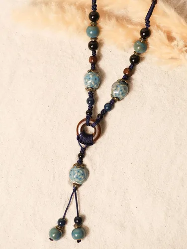 Vista 2 de MINACHI Boho Hippie Ethnic Ceramic Beads Strand Y Necklace Bohemian Jewelry Gift for Women
