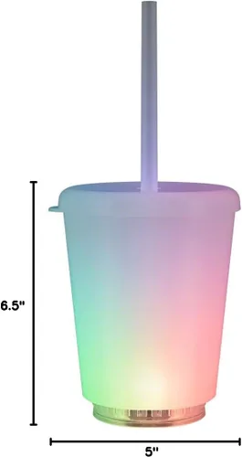 Vista 4 de FlashingBlinkyLights Vaso corto con luz LED que cambia de color con tapa y popote (juego de 4)