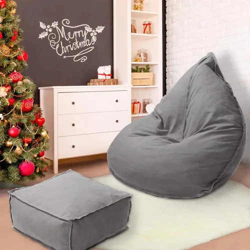 Vista 2 de Juego de puf suave y otomano, esponja autoinflada, sin frijoles, para niños y adultos, silla de dormitorio para interiores y exteriores, color gris