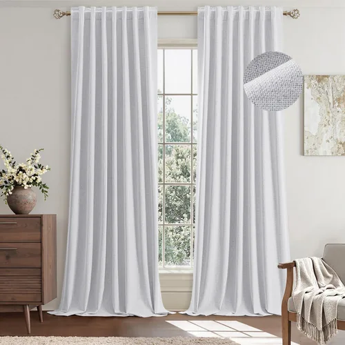 Vista 18 de EMEMA - Cortinas opacas de lino color beige, 72 pulgadas de largo, 2 paneles para dormitorio o sala de estar, con aislamiento térmico, 100%
