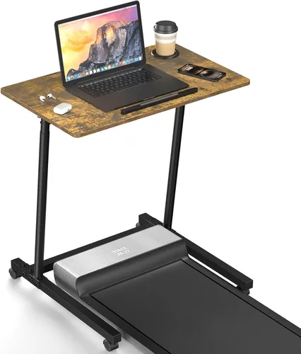 Vista 11 de Eocnrhe Escritorio de caminadora, escritorio móvil de pie pequeño con ruedas para almohadilla para caminar, mesa portátil para laptop, mesa rodante