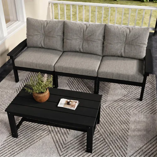 Vista 17 de Juego de muebles de patio HDPE de 13 piezas con mesas