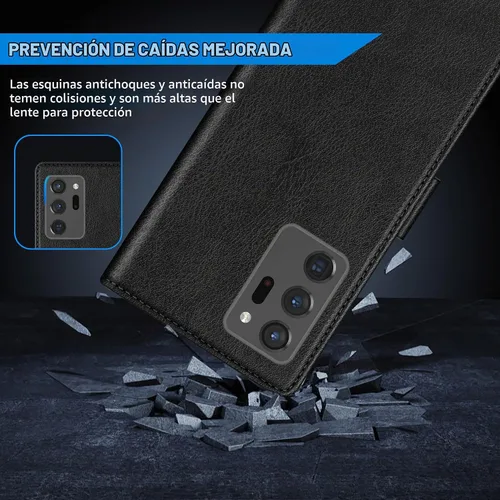 Vista 7 de ZZXX - Funda tipo cartera para Galaxy Note 20 Ultra con cierre magnético Negro