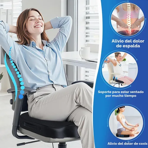 Vista 6 de Cojín de asiento para silla de oficina de espuma viscoelástica antideslizante, cojín de escritorio para la espalda, coxis, ciática, alivio del dolor