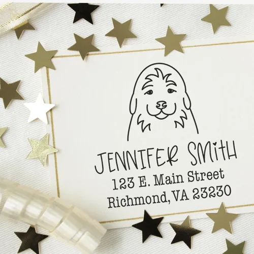 Vista 96 de Sello de dirección personalizado Basset Hound – Sello personalizable con nombre y dirección para sobres, ideal para amantes de los perros