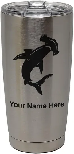 Vista 33 de LaserGram Vaso aislado al vacío de 20 onzas, tiburón martillo, grabado personalizado incluido (negro)