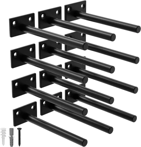 Vista 33 de 12-Pack 10 inch Floating Shelf Brackets, Hidden Shelf Bracket for Wood Negro-paquete de 12