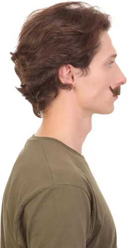 Vista 4 de Bigote de cabello humano falso para hombre adulto Novedad falso vello facial Color marrón Accesorio de disfraz para adultos, Marrón