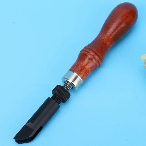 Vista 4 de GLOGLOW Herramienta de ranurado en forma de V de cuero, tipo Groover de procesamiento de cuero tipo V mango de madera para artesanía de cuero
