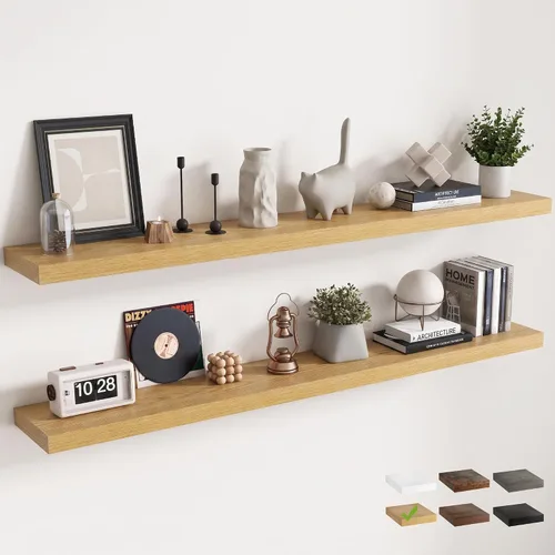 Vista 27 de 16 Inch Floating Shelves for Wall 2 Pack, 8"D Wood Grain Bathroom Shelves Acabado negro