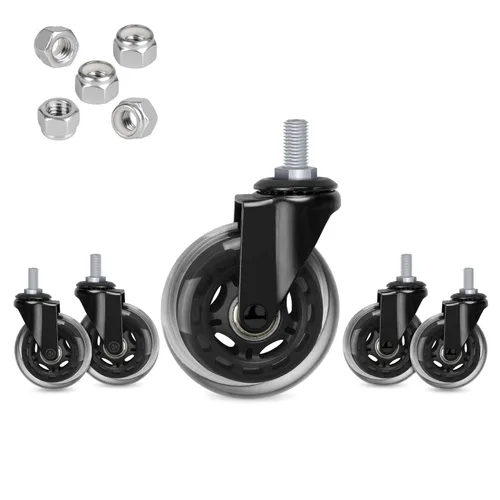 Vista 9 de Hirate Ruedas para silla de oficina de 2 pulgadas con vástago roscado de 3/8 pulgadas - 16UNC de repuesto resistente para suelos de madera dura