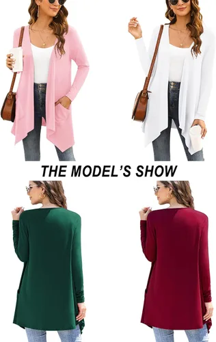 Vista 3 de Veryoung Cárdigan ligero para mujer, casual, suave, de manga larga, con bolsillos, dobladillo alto y bajo, drapeado