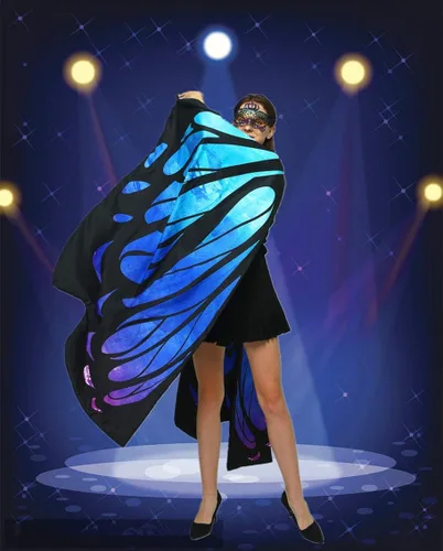 Vista 6 de Disfraz de alas de mariposa para mujer, tela con estampado de doble cara, para Halloweenfiesta