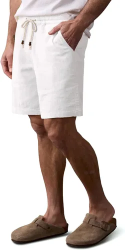 Vista 12 de Comdecevis Pantalones cortos de lino y algodón elástico para hombre, de 7 pulgadas, casuales, ligeros, para verano, playa, con cintura elástica