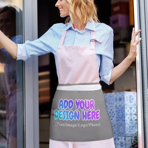 Vista 289 de AXKEUDO Delantal personalizado con bolsillos, delantales de cintura para camarera para cocinar en casa, restaurante, servir trabajo