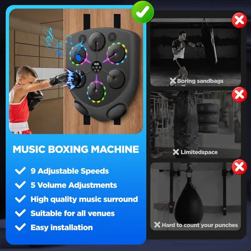Vista 9 de Smart Music Boxing Machine for Adults and Kids, Bluetooth Boxing Equipment with Boxing Gloves, Wall Mounted Electronic Punching Machine for Home Gym