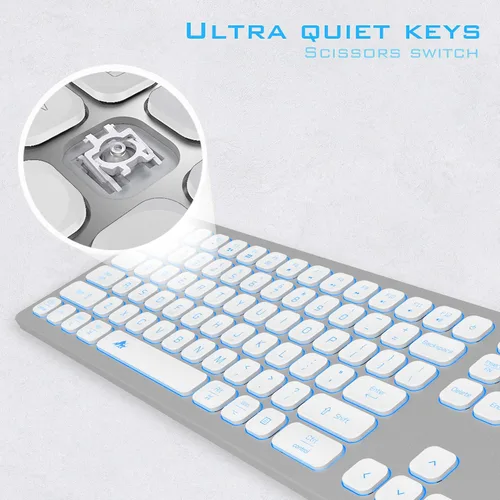 Vista 3 de POWZAN Teclado de Aluminio Silencioso con Cable Retroiluminado - Tecla Chiclet Delgada Compatible con Apple iMac, MacBook, Mac y PC, Teclado USB