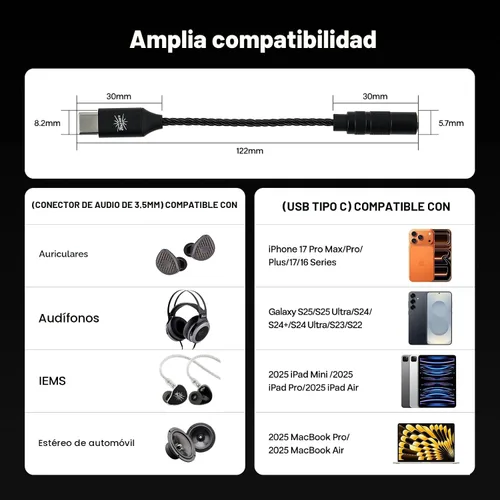 Vista 7 de Linsoul Kiwi Ears AD1 Tipo-C a 0.138 in Cable adaptador DAC de auriculares hembra USB C a Aux IEM Dongle con chip KT02H20, alta resolución