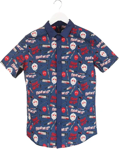 Vista 5 de Fun Costumes Adult Thrills and Kills Friday the 13th Button Up Shirt