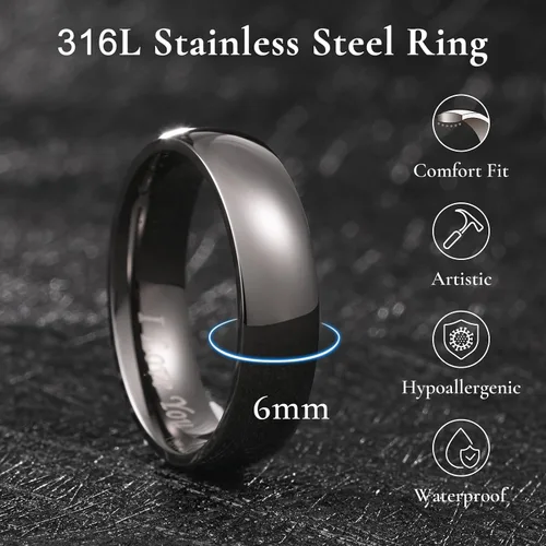 Vista 27 de King Will Alianza de boda de acero inoxidable 316L para hombres y mujeres, anillo de boda de 0.31 a 0.315 pulgadas de ancho, chapado en negro